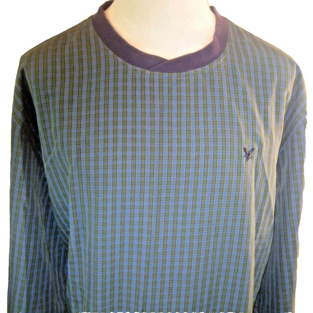 Mens Vtg Lyle & Scott Green Plaid Rayon/Poly V-Neck Pullover Windbreaker  sz XL